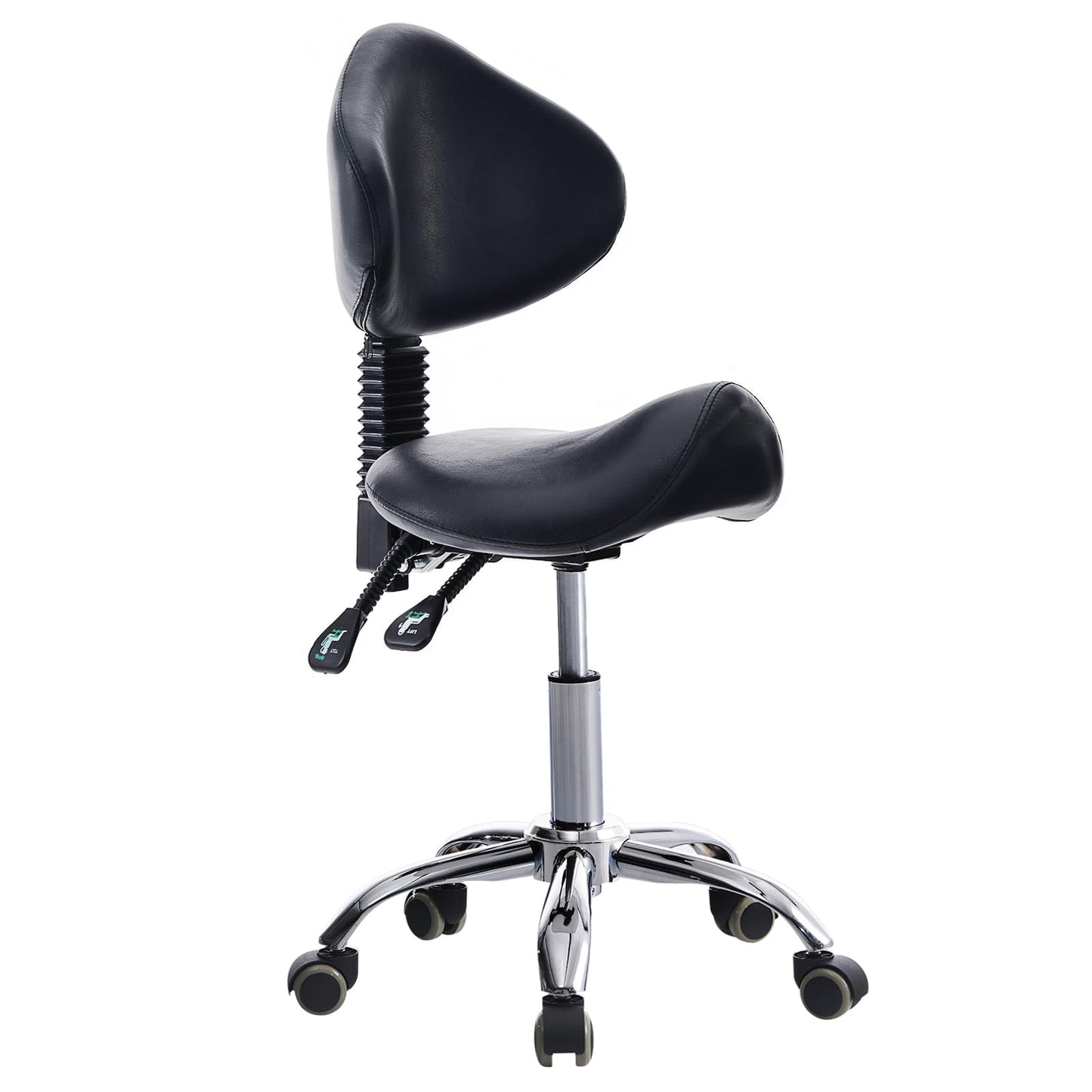 CAISHI Saddle Stool with Wheels Ergonomic Rolling Chair for Nail Tattoo Artist Barber Dentist Clinic Shop Home Massage Facial Office,Adjustable Hydraulic Stool (Black)