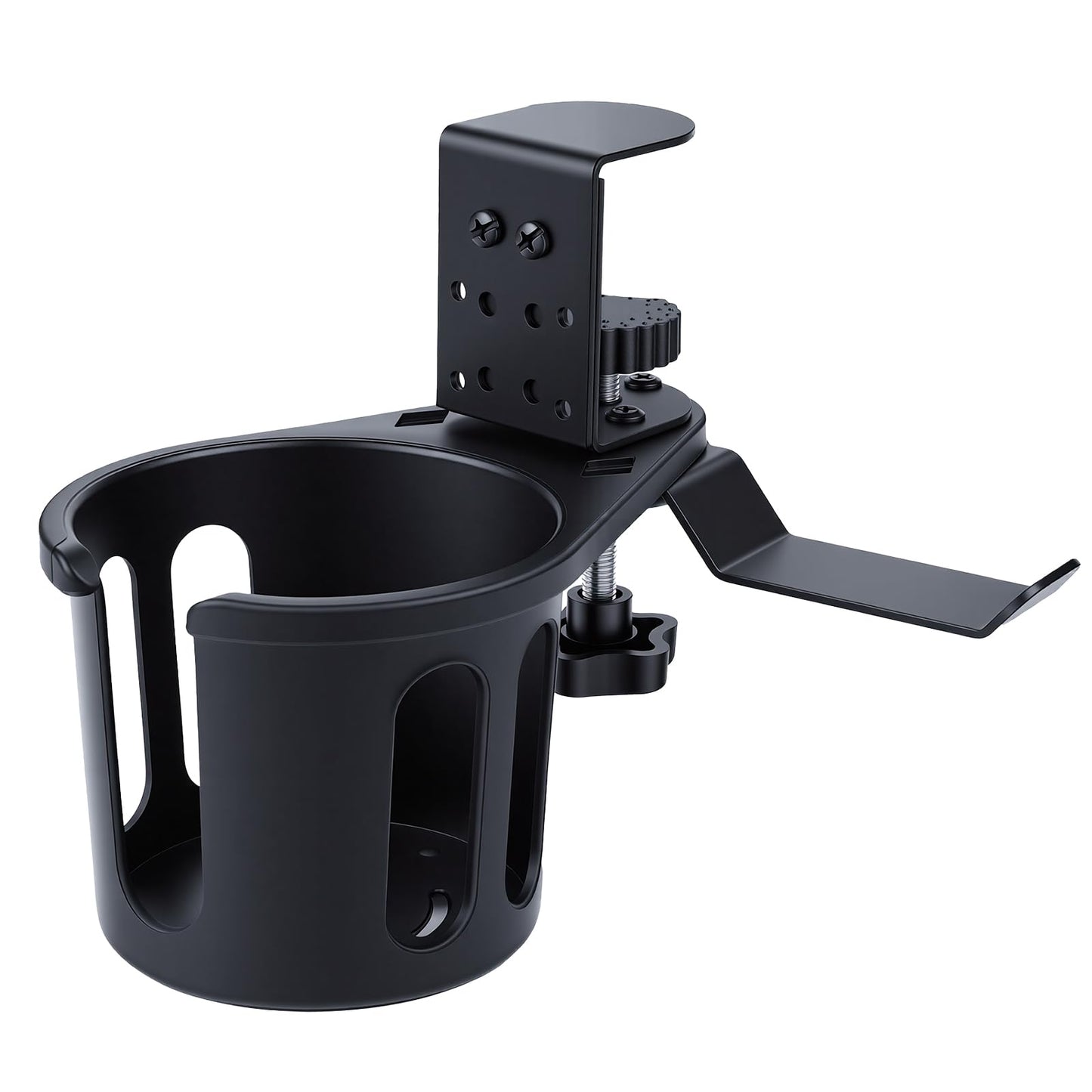 DecBeLiv 360° Rotating Cup Holder wiht Hook Under Desk Anti Spill Space Saving for Home Office Camping