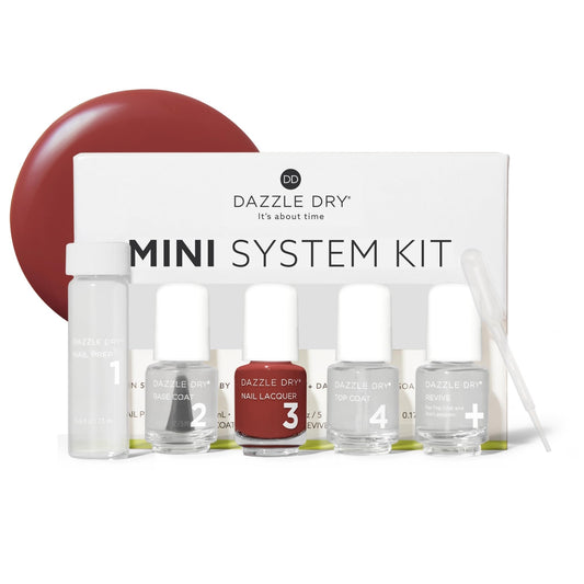 Dazzle Dry Mini Kit 4 Step System - Cinnamon Spice - A cozy muted red. Full-coverage cream. (5 Piece Kit / 5 Manicures)