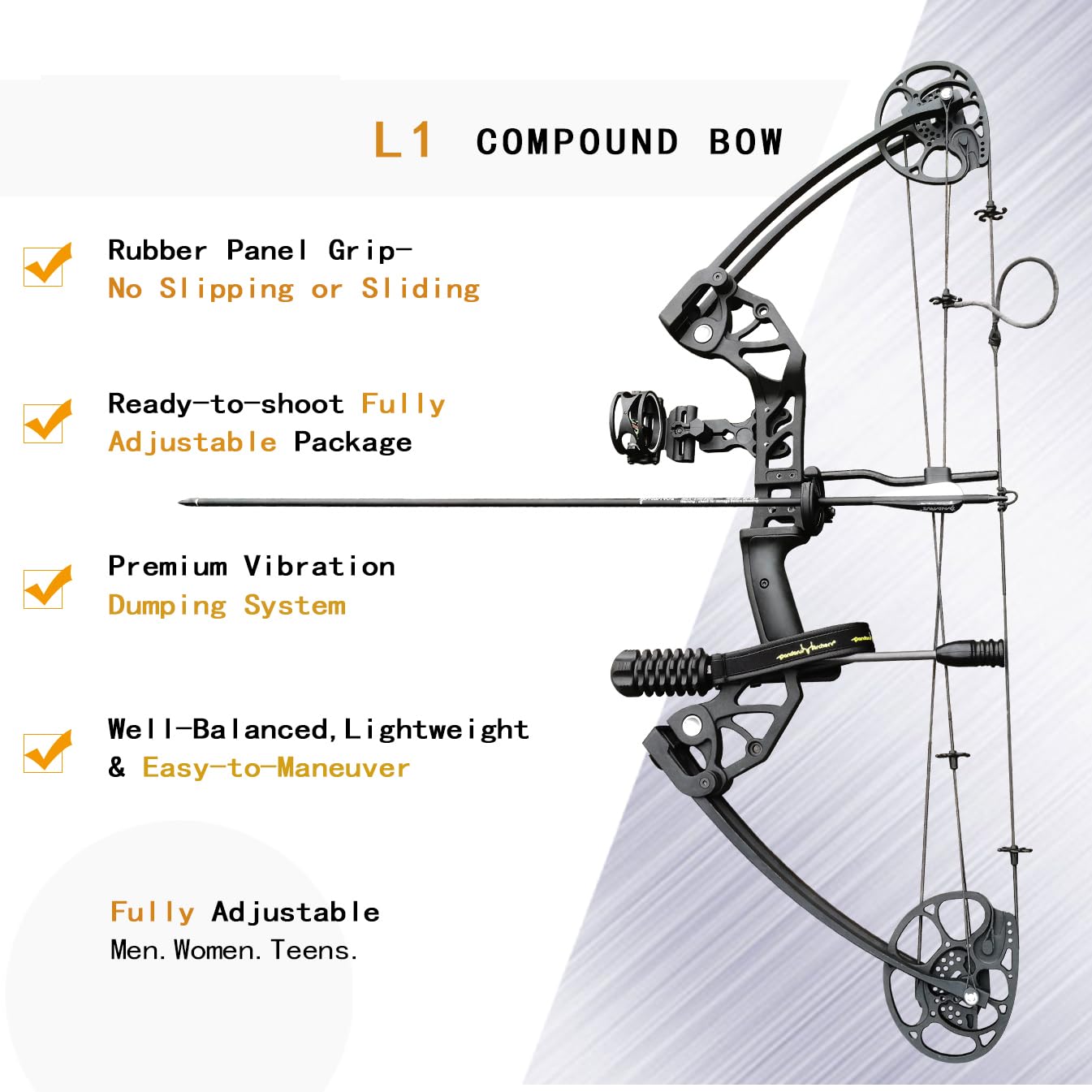 PANDARUS Compound Bow Draw Weight 0-70 Lbs for Pull Beginner and Intermediate Archer Fully Adjustable 19.25"-31" with All Accessories, up to IBO 320 fps New 2024(Black Left Handed Bag)