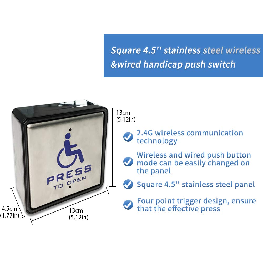 Olideauto Olide120B Residential Handicap Door Opener with 2pcs Stainless Steel Wireless Handicap Exit Buttons and 1pcs Receiver