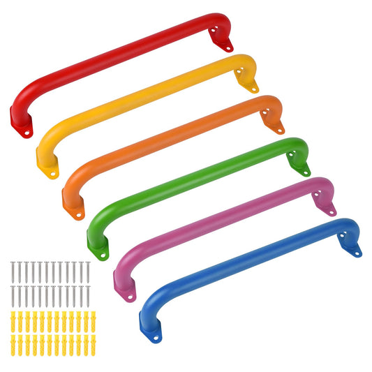 YOVXKAN 17.1-inch Metal Monkey Bars Indoor,Playground Handles,Ceiling Grab Bars for Indoor Outdoor Playgrounds,Climbing Frames,Wall ladders,Treehouses and Swing Set Accessories (6 Colors,6 Pack)