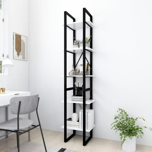 loibinfen 5-Tier Book Cabinet with Metal Frame, 5-Tier Ladder Shelf, Vintage Industrial Style Bookcase for Home Decor,Tall Bookshelf with Open Display Shelves, White 15.7"x11.8"x68.9" -189
