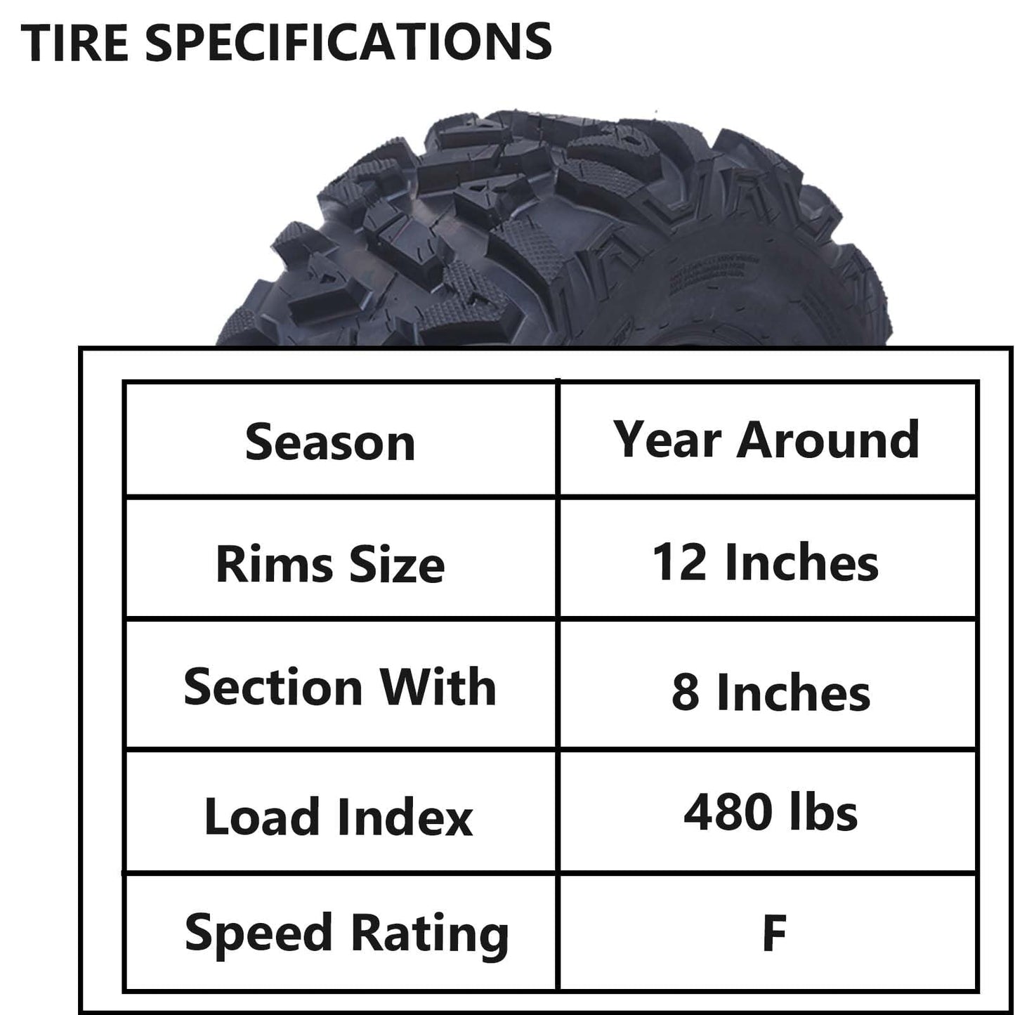 28X8-12 All-Terrain ATV Tires, Tubeless Off-Road and Mud/Trail Tires for ATVs and UTVs, Set of 2