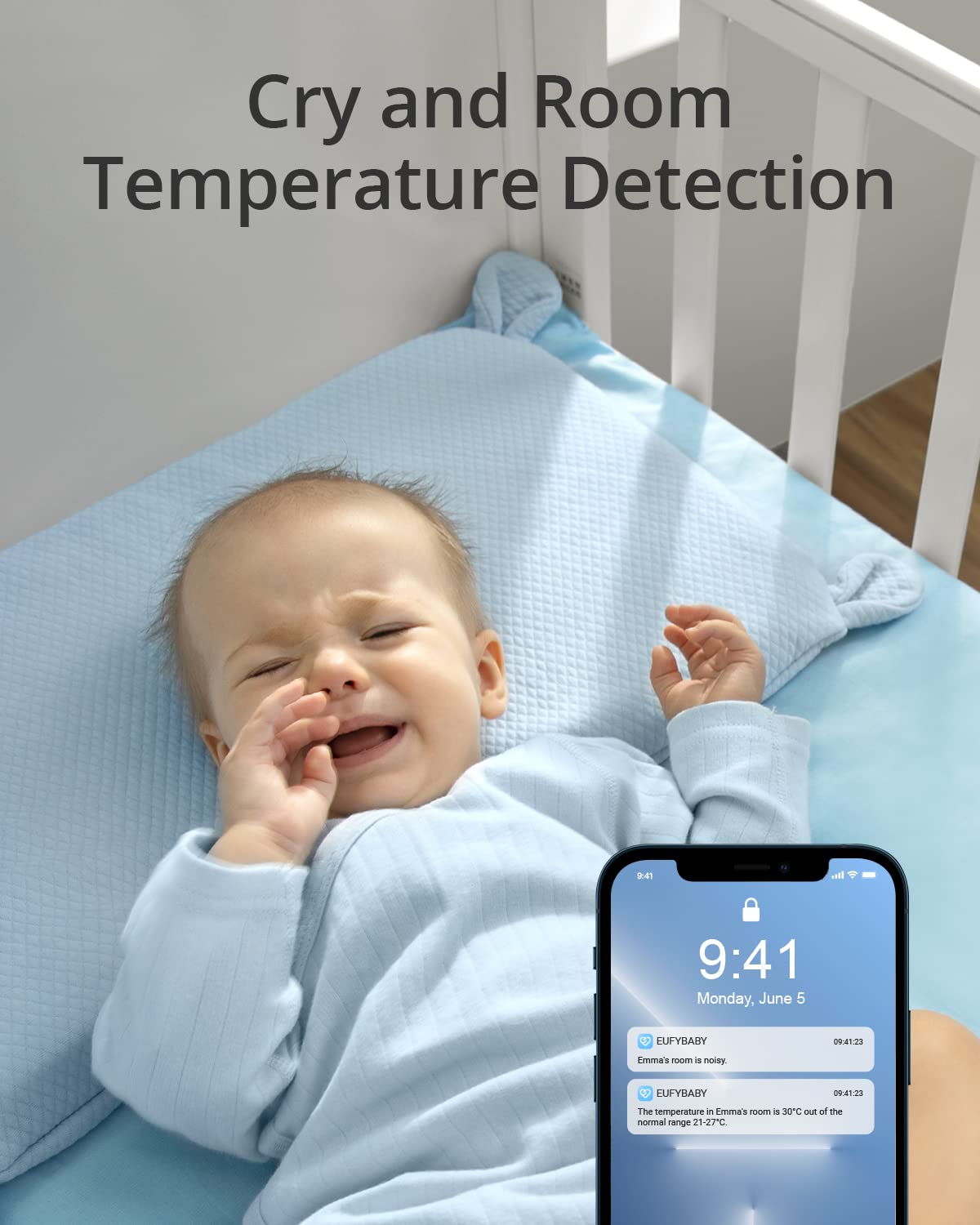 eufy Security Baby Wi-Fi Baby Monitor 2K with Noise Detection, Night Vision, Room Temperature Detection, Camera, Easy Setup, User-Friendly App, Requires 2.4GHz Wi-Fi