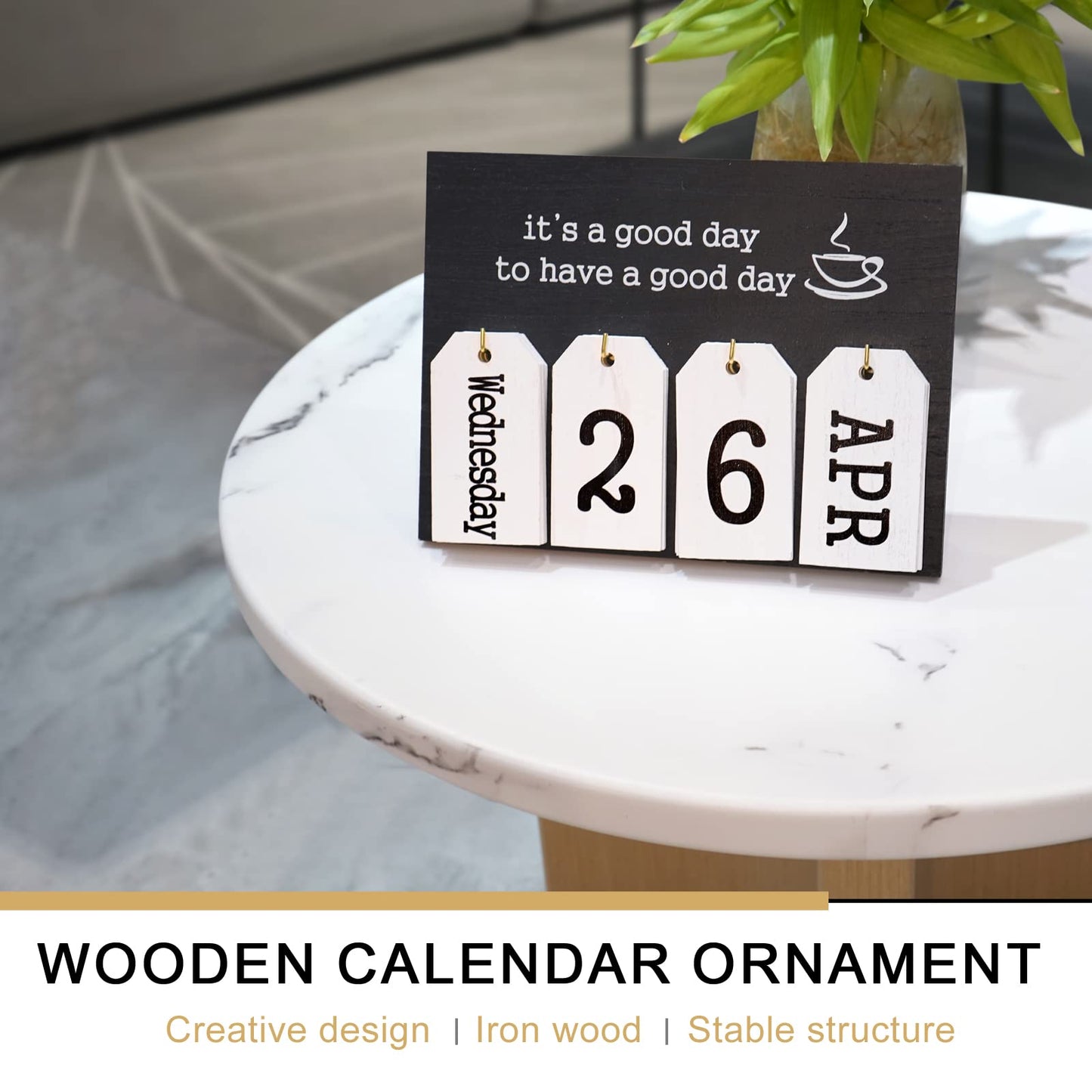 Desktop Perpetual Calendar Standing Flip-Up Date Wooden Block Retro Calendar for Livingroom Office Shop Bar Desk Decor Week Month Day Display