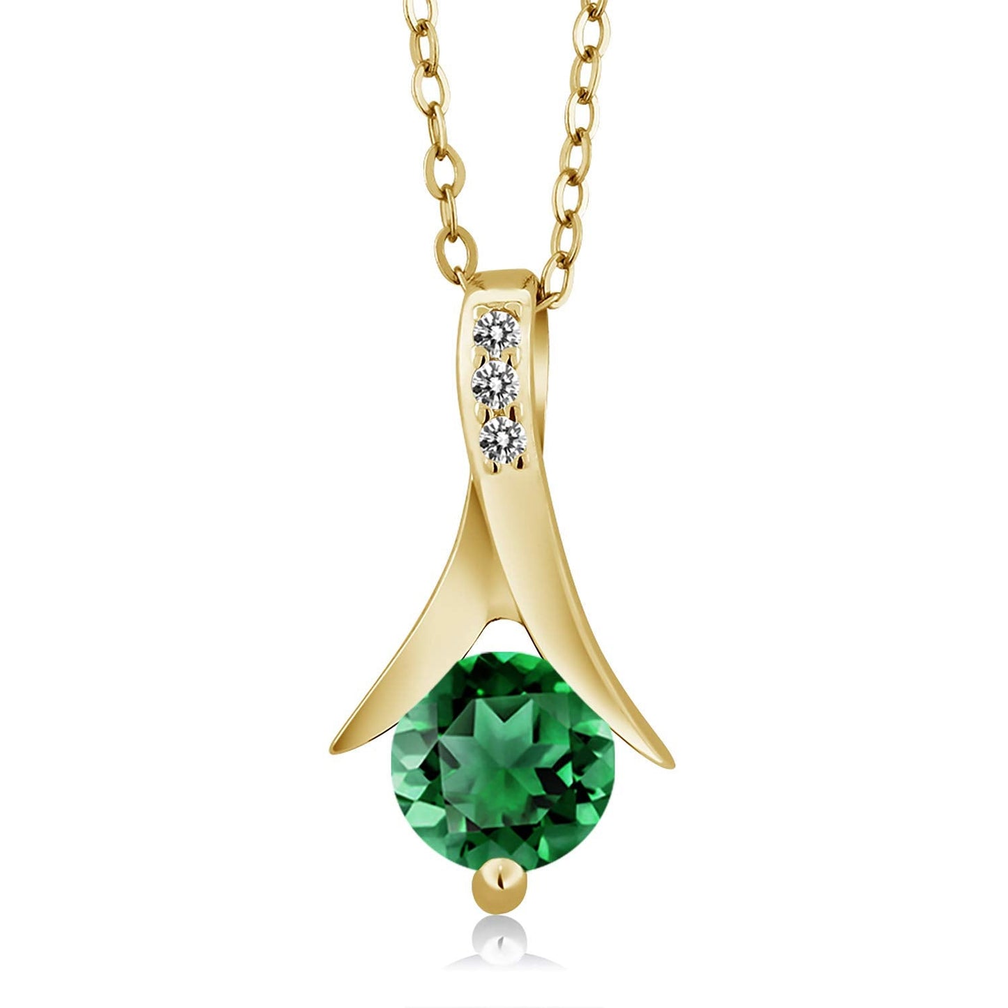 Gem Stone King 18K Yellow Gold Plated Silver Simulated Emerald and White Diamond Pendant Earrings Jewelry Set For Women | 2.36 Cttw | With 18 Inch Chain | Fine Jewelry Gifts for Her Mom Women Wife