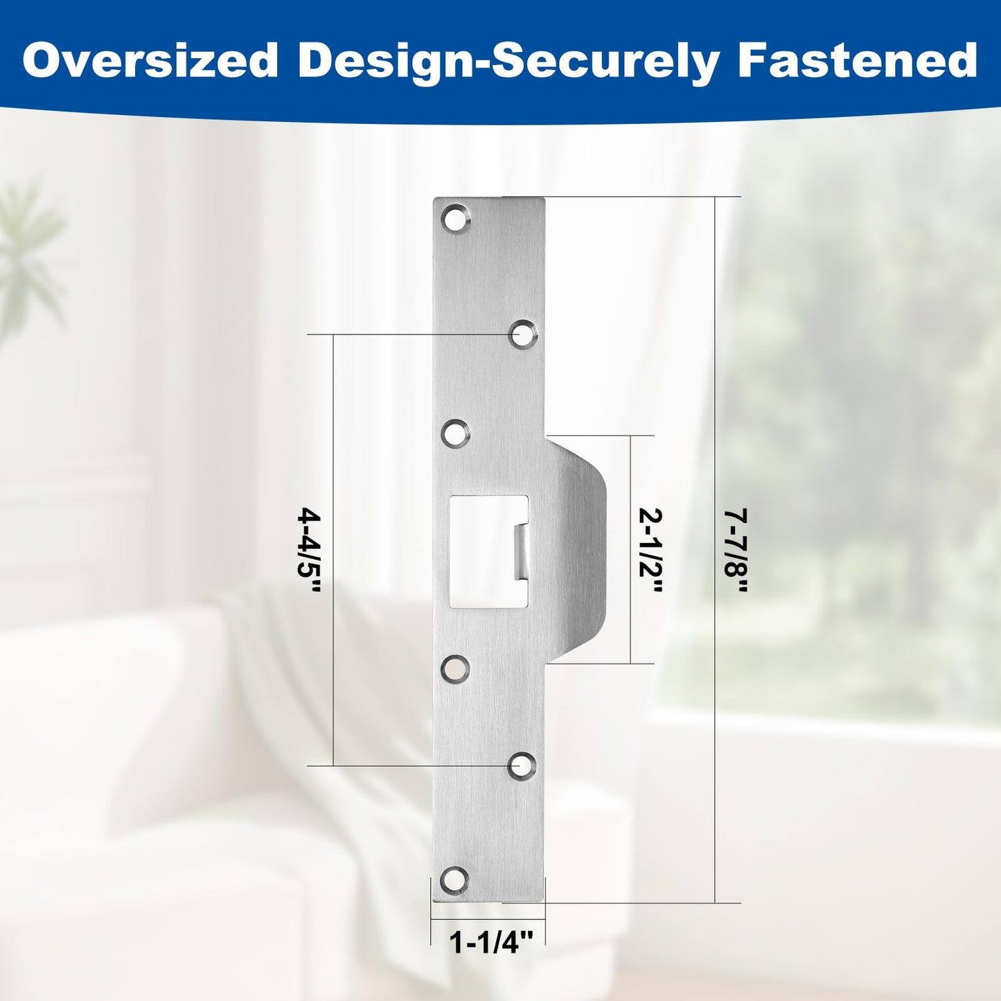 U 9585 Stainless Steel Lock and Door Reinforcement Plate fits 1-3/8" Thick Doors and Includes the U 9476 Security Latch Strike (1-1/4"x 7-7/8")