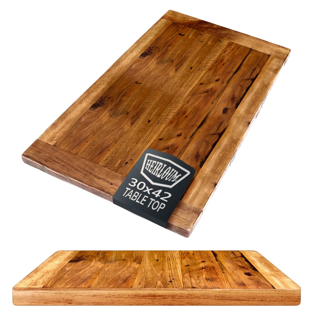 HEIRLOUM Reclaimed Wood Table Top - Rustic Recycled Solid Wooden Piece Perfect for Signs, Counters, Kitchens Table Tops (Reclaimed Wood Tabletop with Breadboard Ends, 30" x 42")