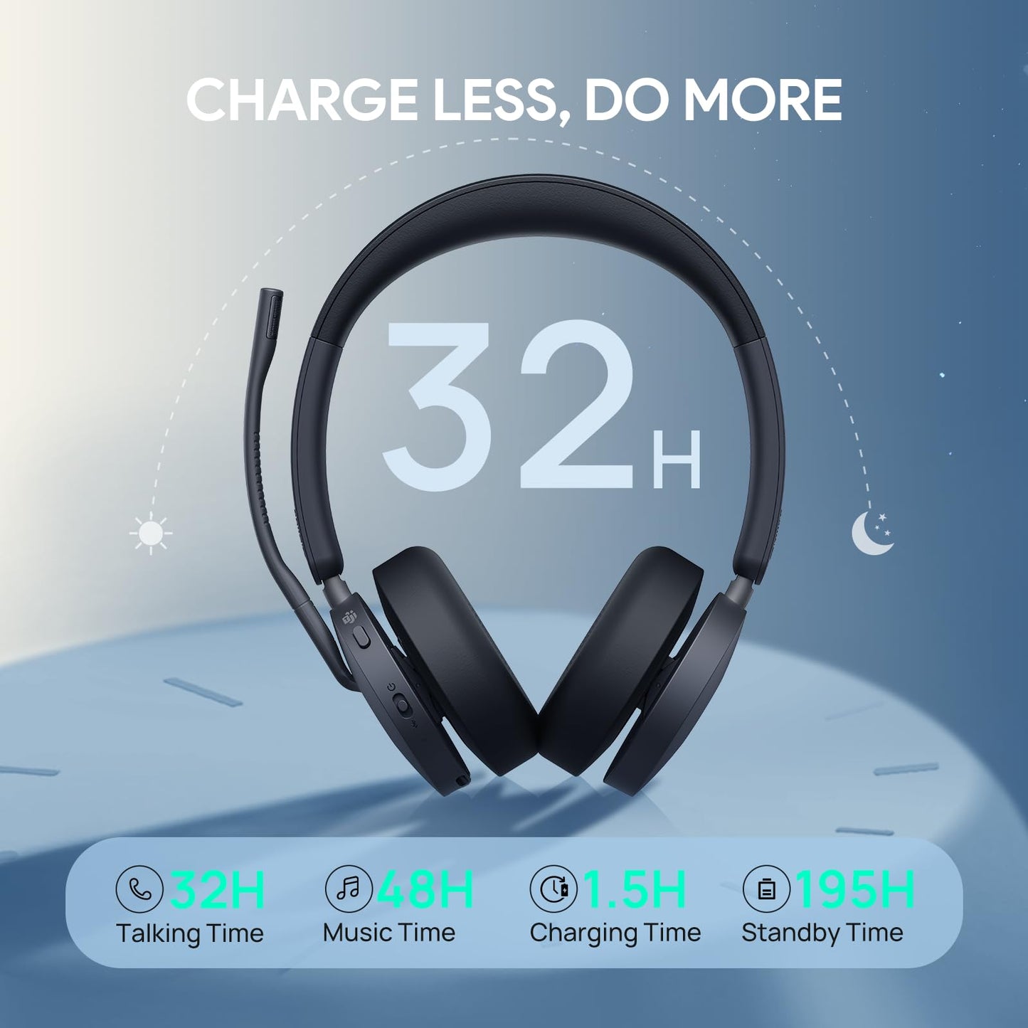 Yealink WH68 Bluetooth DECT 6.0 Wireless Headset with ANC 606ft Range Teams Certified Dual Ear Professional Business Headphones Acoustic Shield Mic for Office Conference PC Laptop Smartphone