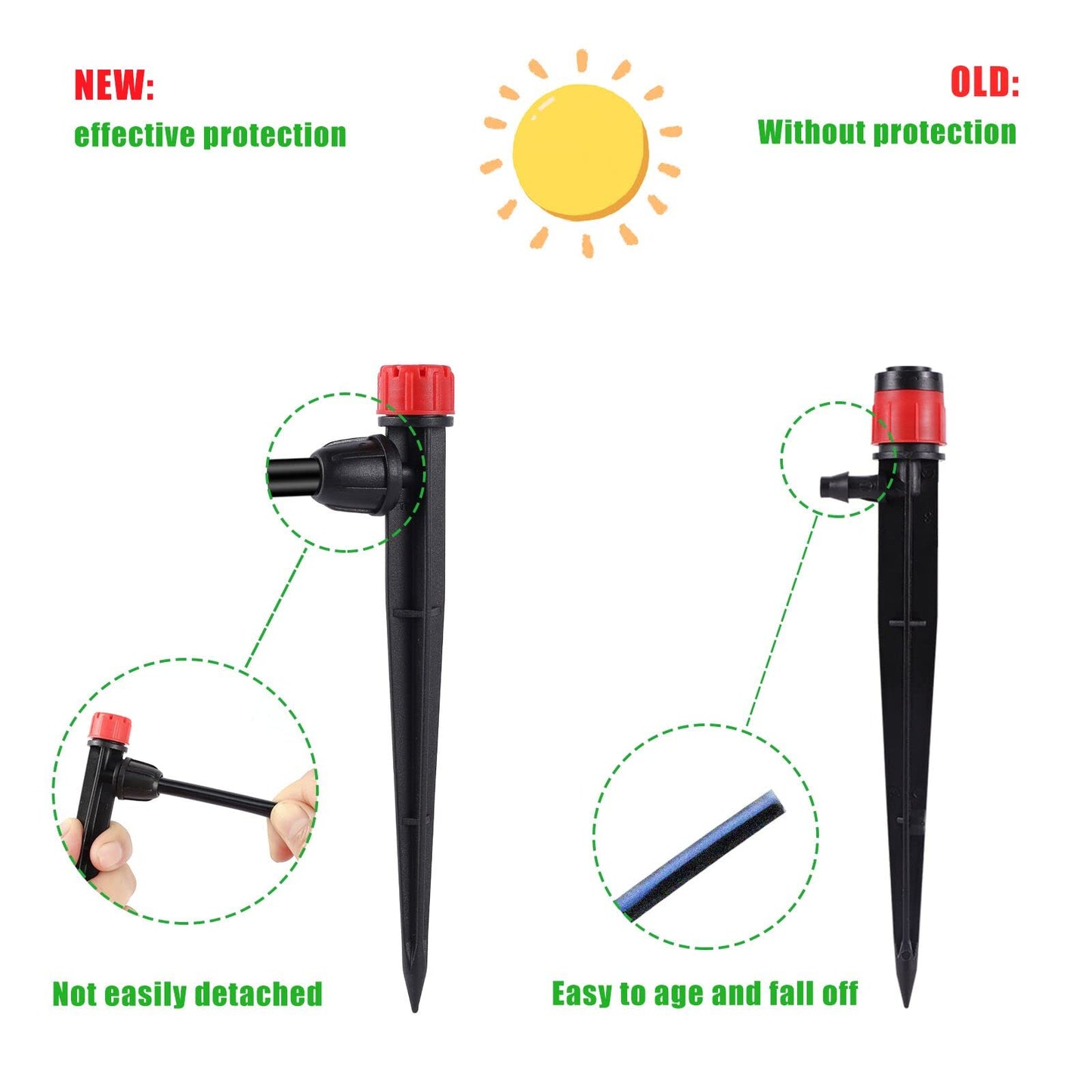 Drip Irrigation Emitters with Adjustable 360 Degree Water Flow Drippers for 1/4 inch Tubing,25pcs Garden Drippers Sprayer 25pcs Drip Irrigation Emitters Perfect(50pcs-Colorful*25 Sprayer*25 Drip)
