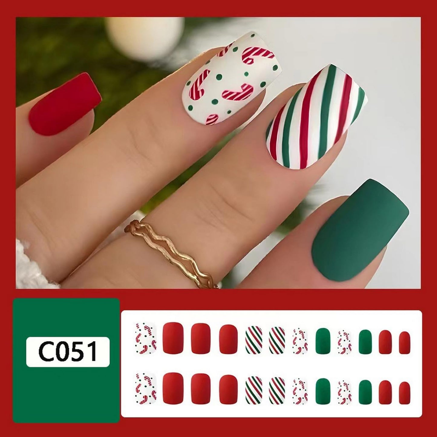 144 Pcs 6 Styles Christmas Press on Nails Kit Short Fake Nails Xmas Tree Snowflake Elk Santa's Hat Designs French Tip Sparkly Acrylic Nails Full Cover Glitter False Nail Set for Women Nail Art DIY