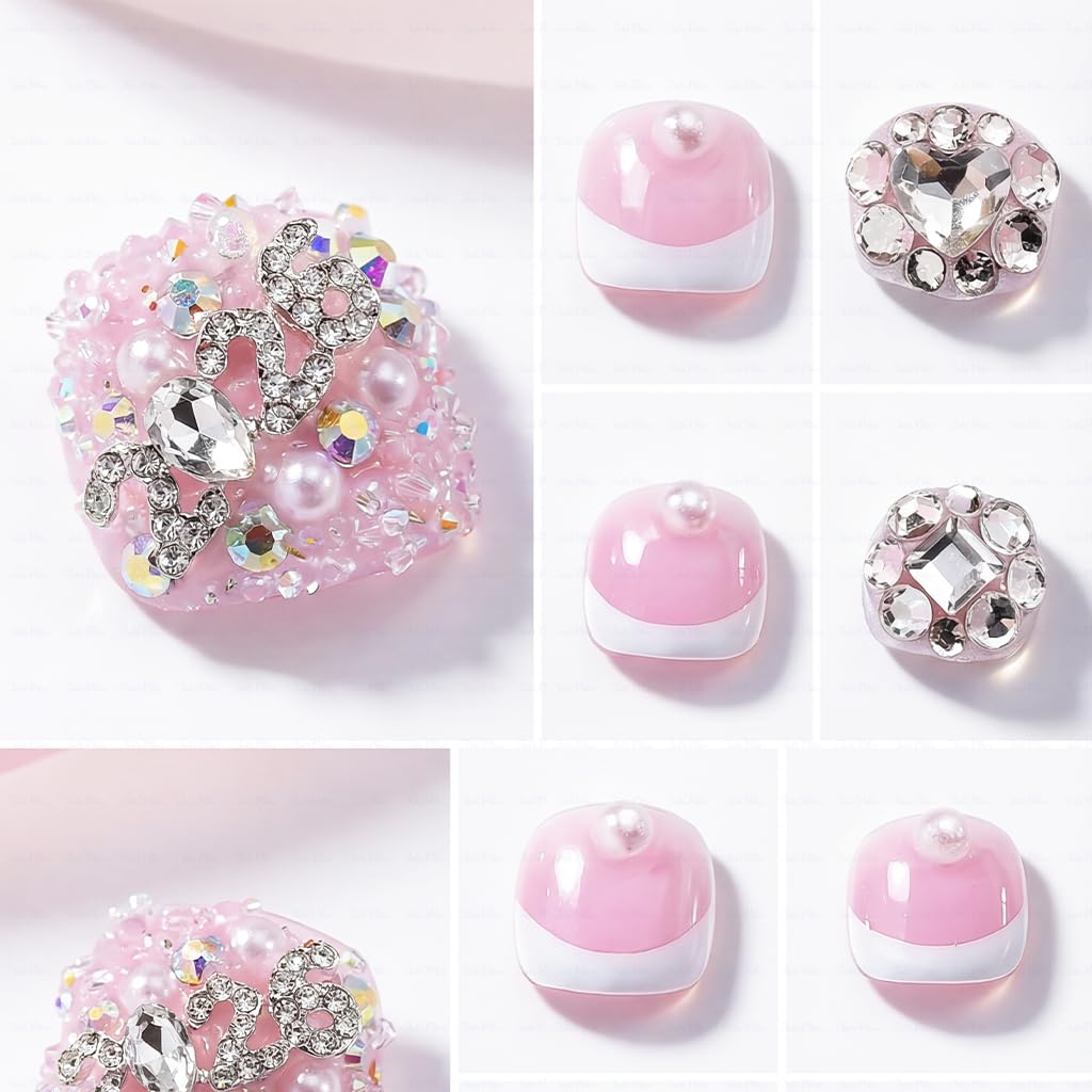 IntoVibes 10 Pieces Handmade Luxury Press On Toenails With Bling Rhinestones And 2026 3D Decoration, Full Cover, Press On Nails Stick On Toe Nails For Women Manicure, Acrylic Fake Toe Nails(M)