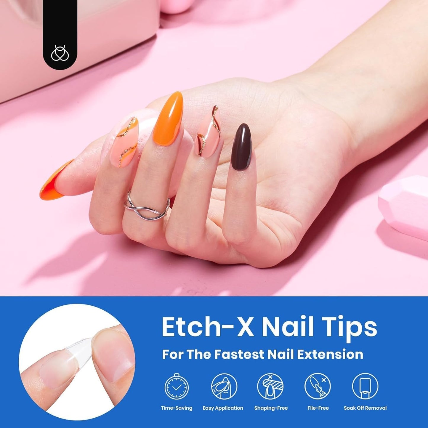 Beetles 12 Sizes Gel Nail Tips 504Pcs Pre Filed Half Matte Medium Almond Full Cover Etch Nail Tips False Fake Clear Acrylic Press on Nails for DIY Nail Extension and Salon Use
