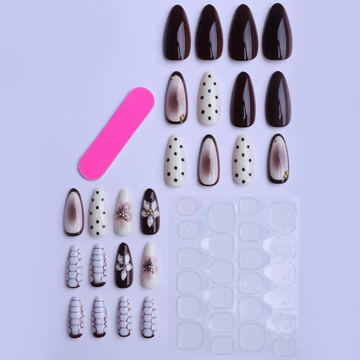 CTTHNBD Press on Nails Almond - Medium Fake Nails with Bow Charms Design - White French Tip False Nails for Women 24 Pcs