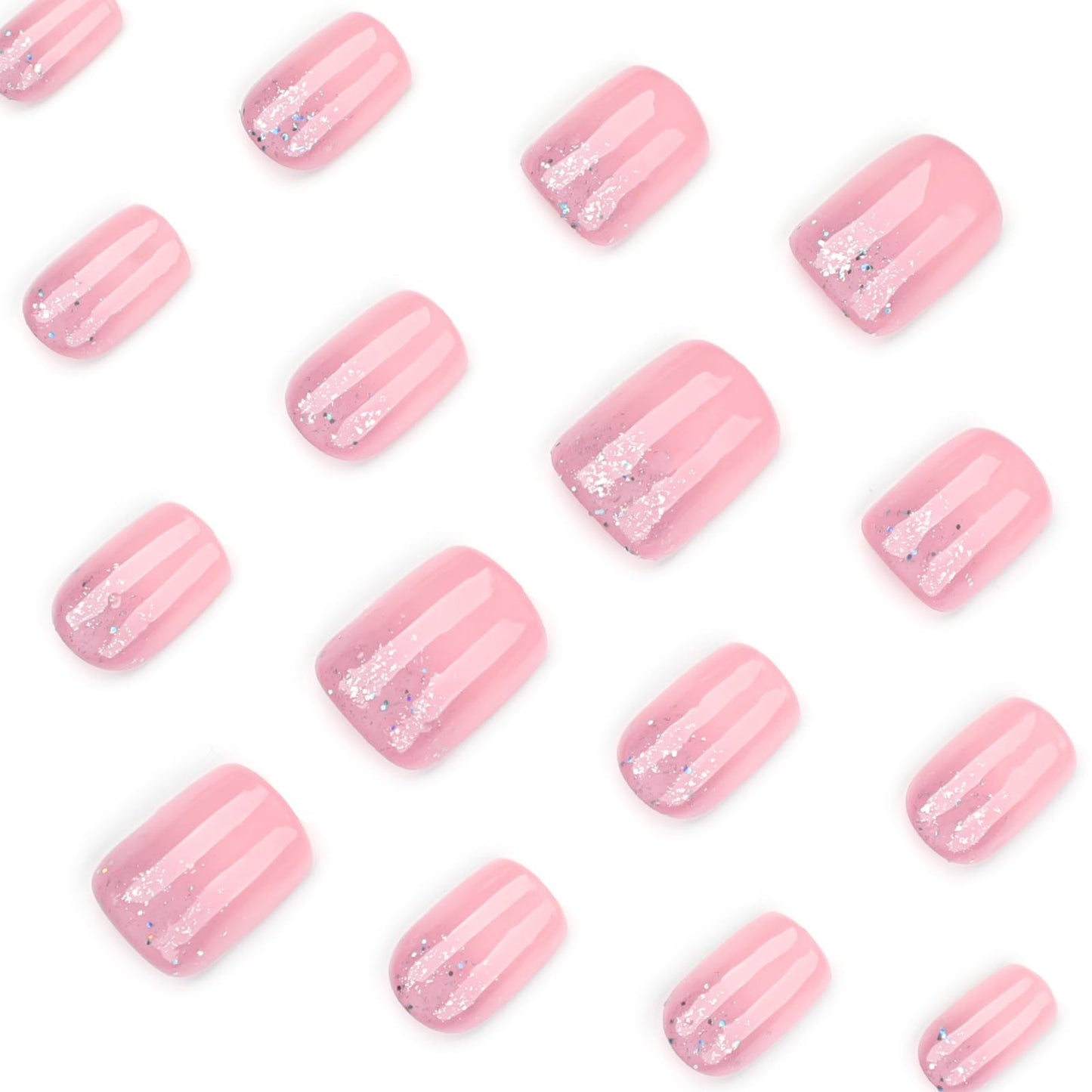 Mivota Square Press On Nails Short – Nude Pink Glitter Acrylic Fake Nails, 24PCS Glossy Thick False Nails Kit, Durable Reusable Stick On Nails with Glue & Tools for Women, DIY Salon Manicure