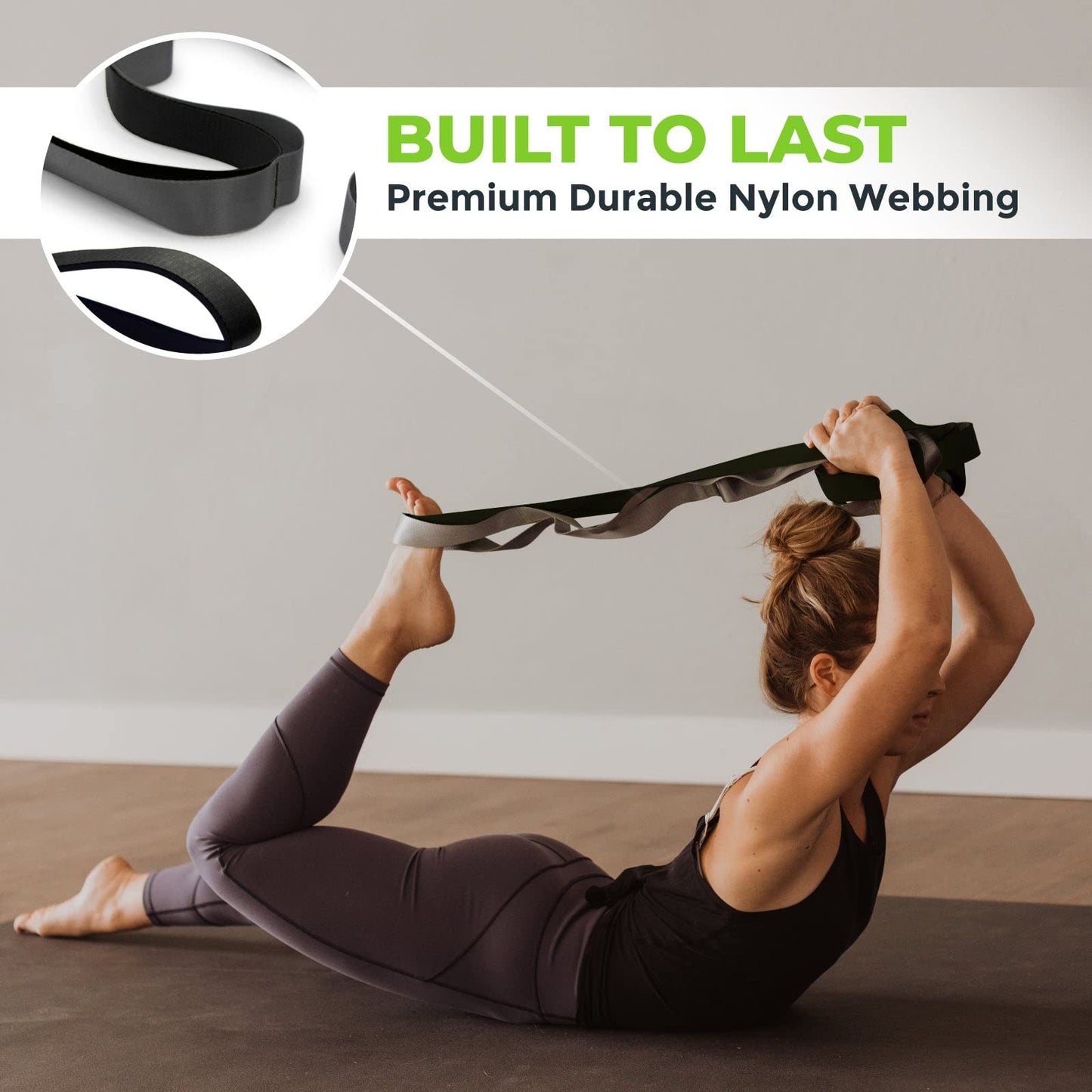 Gradient Fitness Stretching Strap for Physical Therapy, 12 Multi-Loop Stretch Strap 1.5" W x 8' L, Neoprene Handles, Physical Therapy Equipment, Yoga Straps for Stretching, Leg Stretcher, (Black/Grey)
