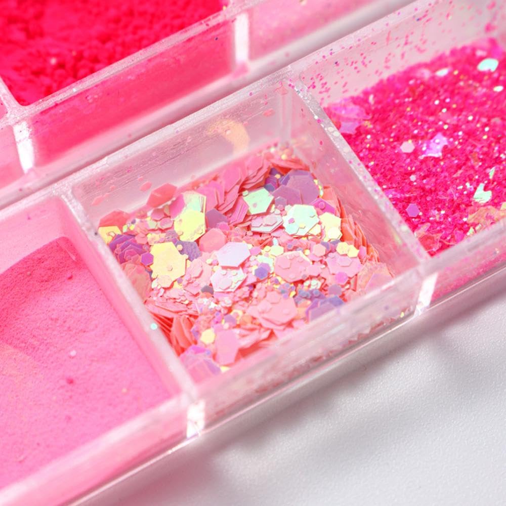 Pink Glitter Mermaid Nail Art Sequins 3D Flakes Laser Ombre Nail Glitter Design Shiny Glitters Powder Accessories for Women Girls Manicure DIY Nail Art Decorations