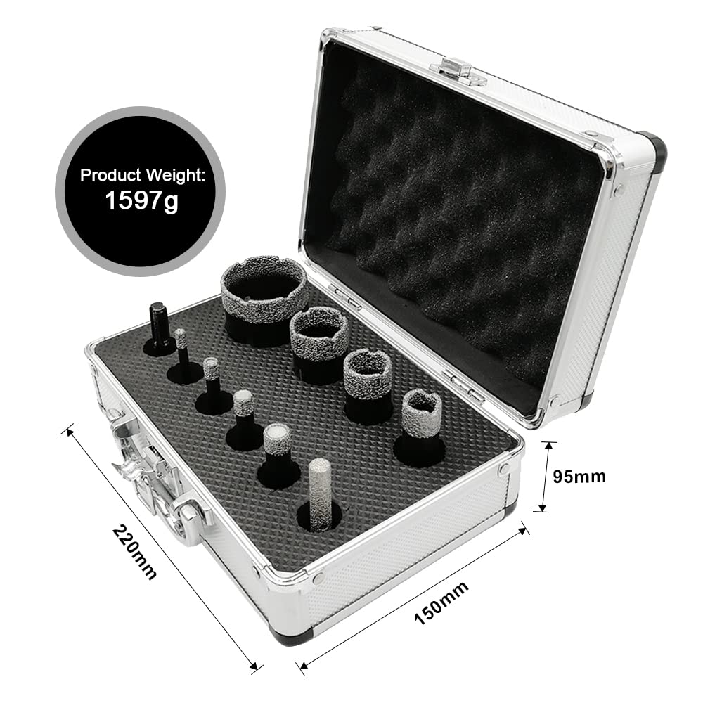 SHDIATOOL Diamond Core Drill Bits Hole Saw Kit for Porcelain Tile Ceramic Marble Brick Vacuum Brazed Cutter Set 10-Piece （6/8/10/13/19/25/32/51mm +10mm+SDS Plus
