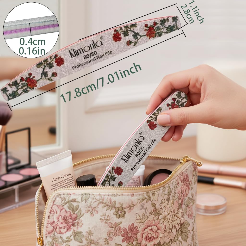 25PCS Floral Professional Nail Files 80/100/150/180/240 Grit, Emery Boards Nail Files for Natural Nails and Acrylic Nails, Double Sided Emory Boards limas para unas acrilicas Reusable Manicure Tools