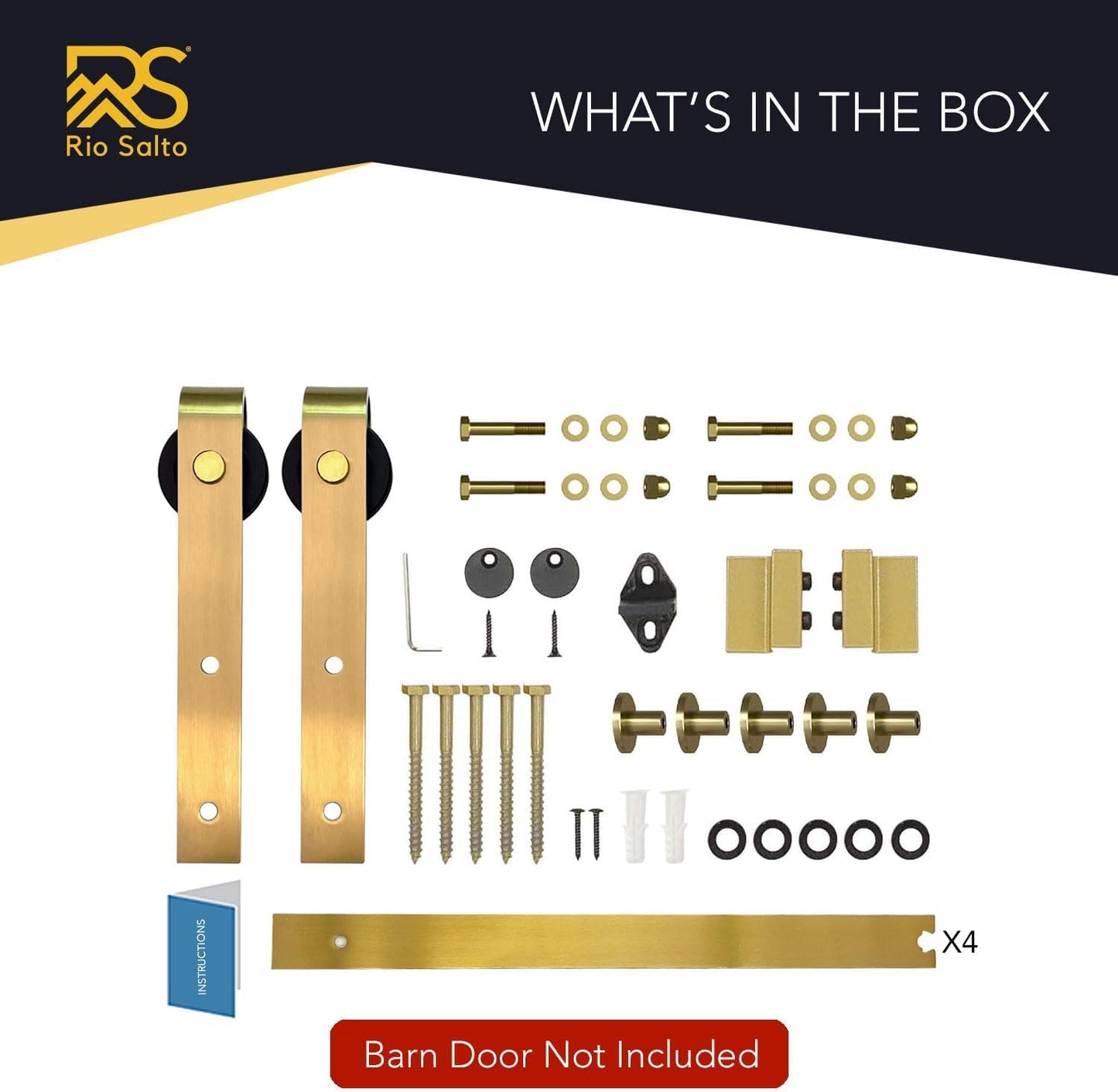 Rio Salto Gold Barn Door Hardware Kit Length up to 6FT Sliding Door Hardware 72in Track Modern Barn Interior Gold Barn Luxury Brushed Brass Panel Hardware for 1 Door - 6ft - NO Door