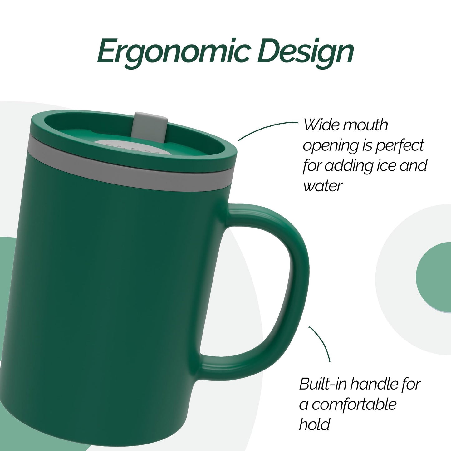 Copco Iconic 16oz Double Wall Insulated Desk Mug with Lid & Handle, Set of 2, BPA-Free Reusable Plastic, Spill-Proof, Microwave & Dishwasher Safe, Wide Mouth, Cup Holder Friendly (Green/Hunter Green)
