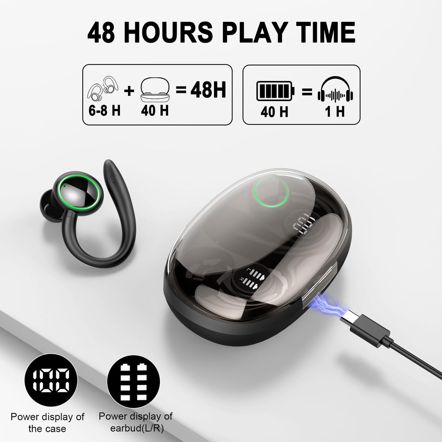 Ai Translation Earbuds Real Time, 164 AI Language Translator Earbuds,3-in-1 Translator Earbud Bluetooth 5.4 with 5 Translation Modes,48H Translatior Headphones for Travel, Business, Learning, Black