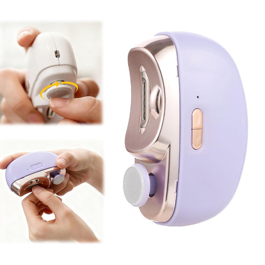 Electric Nail Clipper, 2 in 1 Electric Nail Clippers for Seniors and Adults, Baby Automatic Nail Clipper with Polishing, Light & Storage, Smart Nail Clipper 2-Speed for Fingernail (Purple)