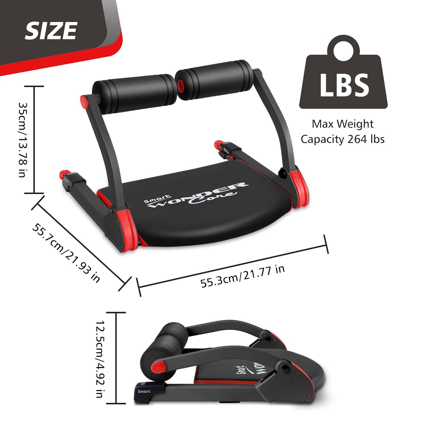 Wonder Core Smart - Ab Workout Equipment, Sit Up Machine & Exercise Equipment, Ab Crunch Machine for Stomach Workout, Ab Core Trainer Abdominal Machine, Fitness Equipment for Home Gym (Red)
