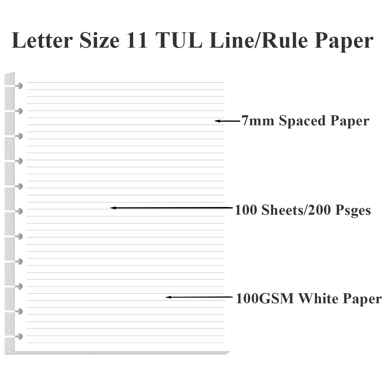 Letter Size Discbound Refill Paper, 11 Disc Paper Refill for Note-Taking System Discbound Planner, 100Sheets / 200Pages Discbound Paper, 100gsm, White, 8.5'' x 11''