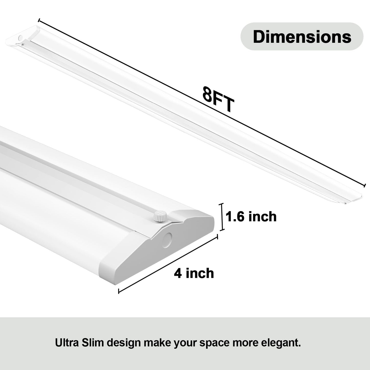 ANTLUX 8FT LED Shop Light, Ultra Slim LED Wraparound 110W [6-lamp T8 Fluorescent Equiv.], 12500LM, 5000K, Commercial 8 Foot Strip Light, Flush Mount Garage Office Warehouse Ceiling Lighting, 6 Pack