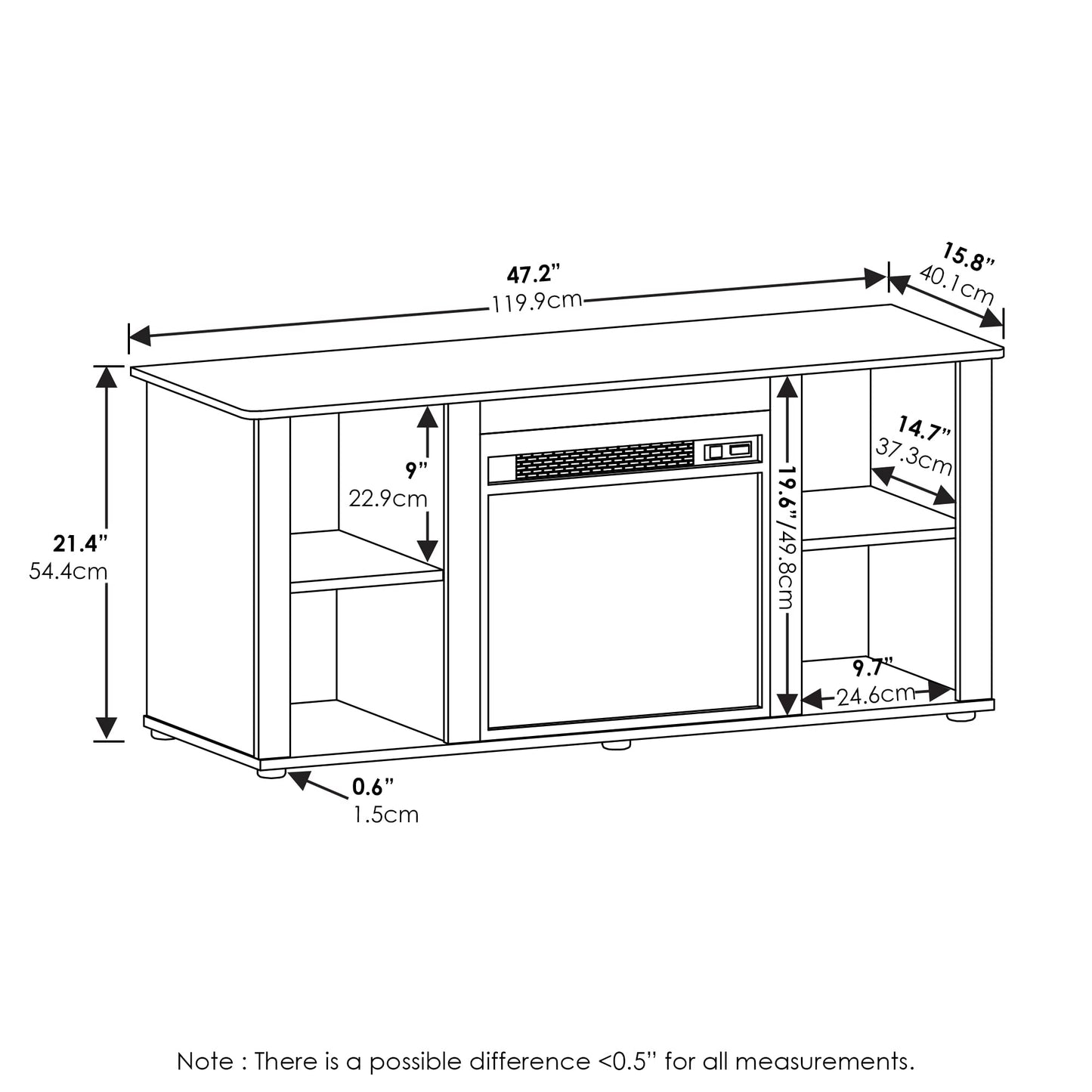 Furinno Jensen Entertainment Center Stand with Fireplace for TV up to 55 Inch, Americano, Corded Electric, Adjustable
