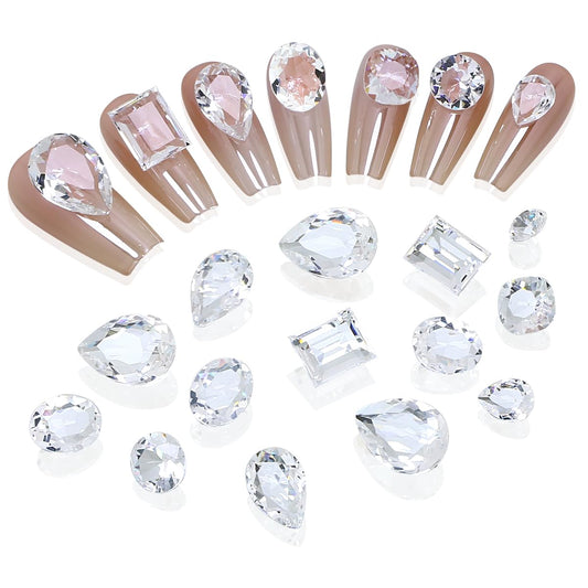 DONGZHOU Transparent Big Nail Rhinestones,Mixed Shape Large Nail Art Rhinestone Nail Charms Pointed Fancy Stone Diamond Gems for Nail Art DIY Craft