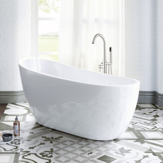 WOODBRIDGE B-0006 54" Modern Acrylic Freestanding Bathtub, with Brushed Nickel Drain and Overflow, B0006/Bat-1507, 54" Bathtub I