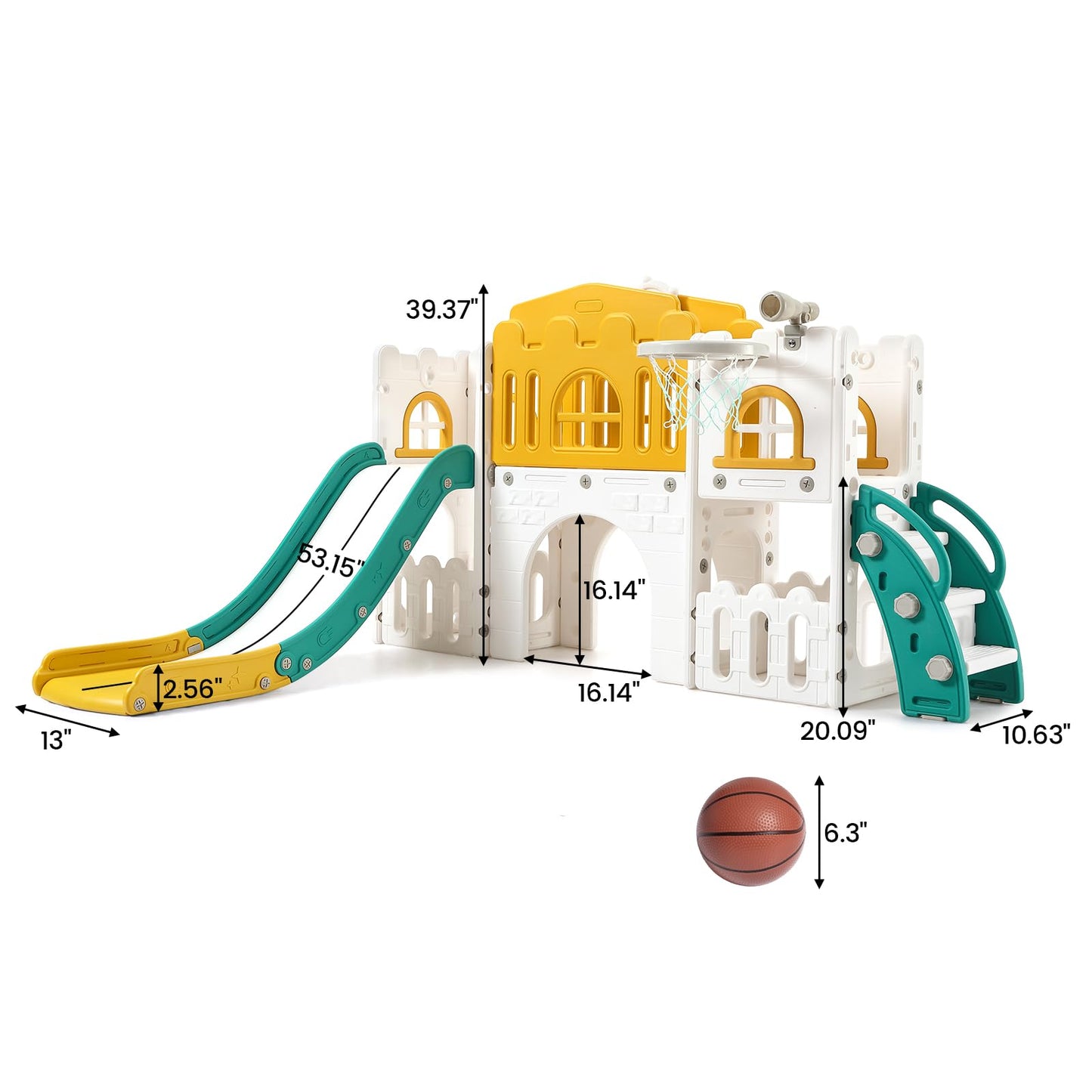 GAOMON 8 in 1 Toddler Slide Indoor Playground, Indoor Slide Toddler Playset for Toddlers 1-3, Kids Outdoor Playground with Slide, Basketball Hoop, Climber, Crawling Tunnel, Telescope, Toy Storage