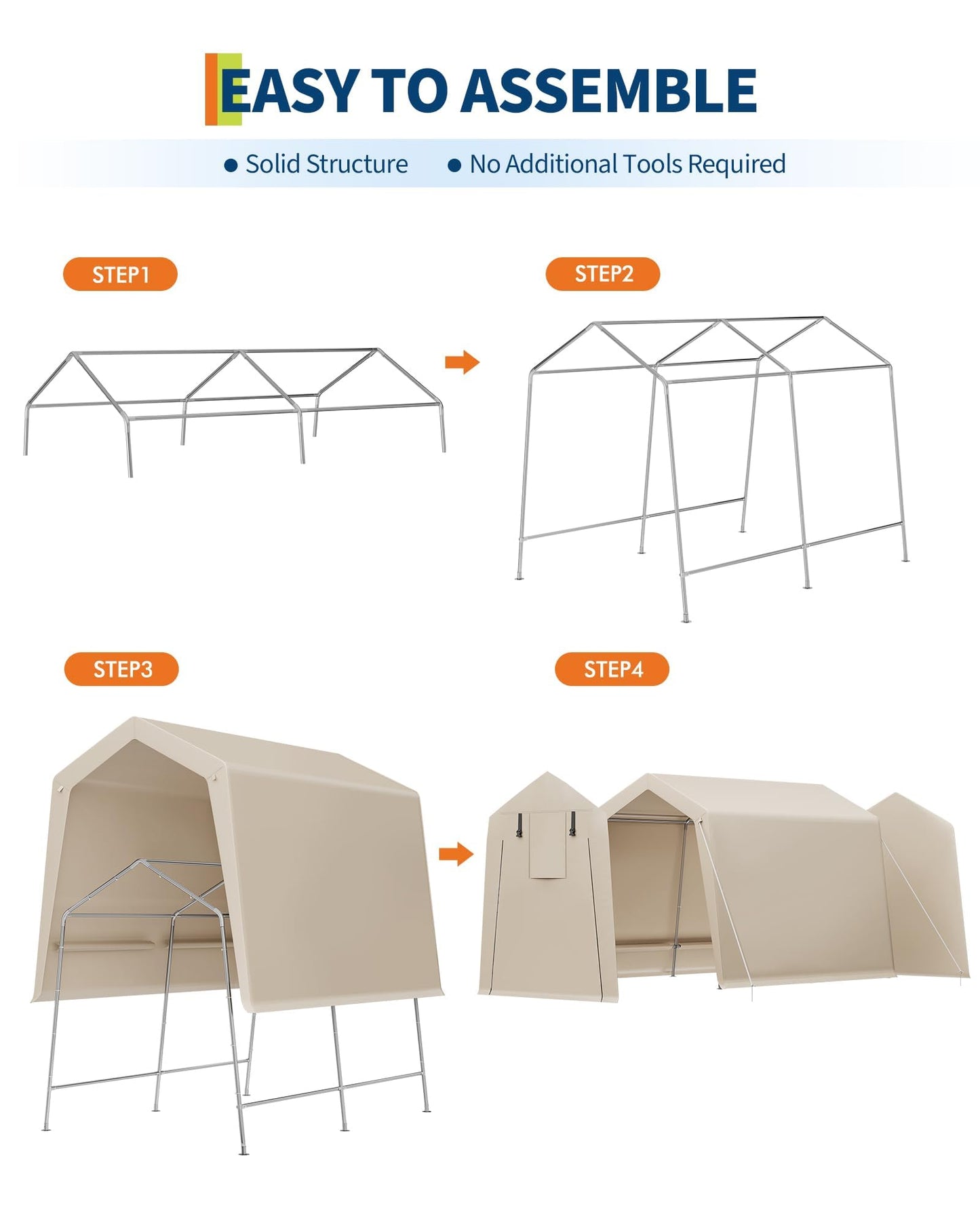 Heavy-Duty 7x10 ft Outdoor Storage Shed, All-Weather Portable Garage with 2 Roll-Up Zipper Doors, Waterproof & UV-Resistant Carport for Motorcycle, ATV, and Garden Tools