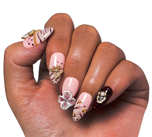 LOVFUL Reusable Press on Nails | Mystic Garden | Salon Quality Sustainable Style Handmade with Full Covered Crystals | Almond Regular 1.0 in | H329-S