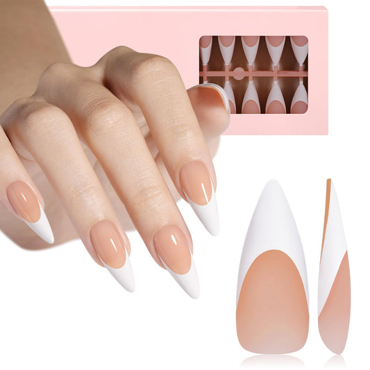 AILLSA French Gel Nail Tips, 180 Pcs French Tip Press On Nails Long Almond Brown, Pre-Applied Primer & Base Coat, No Need File, Long Almond Nails Tips, Fake Nails for Nail Art DIY 15 Sizes