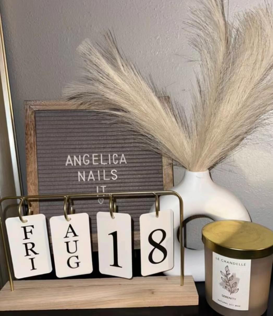 Wooden Perpetual Calendar for Desk, Metal Wood Month Date Display for Teachers, Students, Classroom, Rustic Farmhouse Office Decor, Desk Accessories (gold)