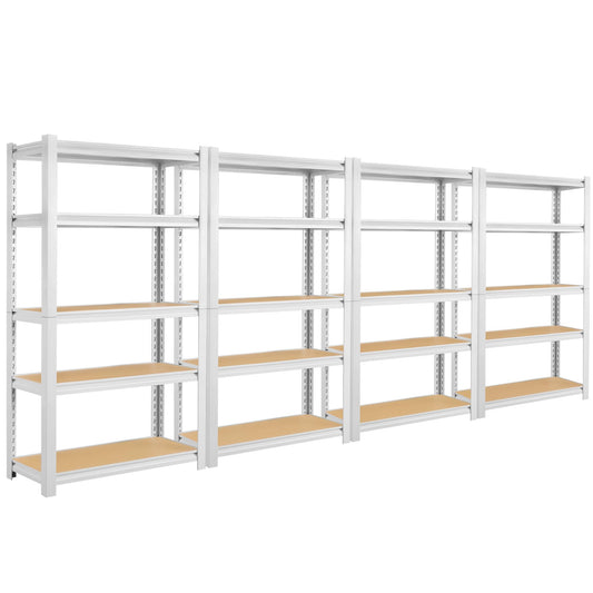 skillmaid 5 Tier White Storage Shelves - Adjustable Pantry Shelves Metal Closet Shelf, Heavy Duty Shelving Unit Utility Rack Organizer for Kitchen Closet Pantry Garage, 28" W x 12" D x 59" H, Set of 4