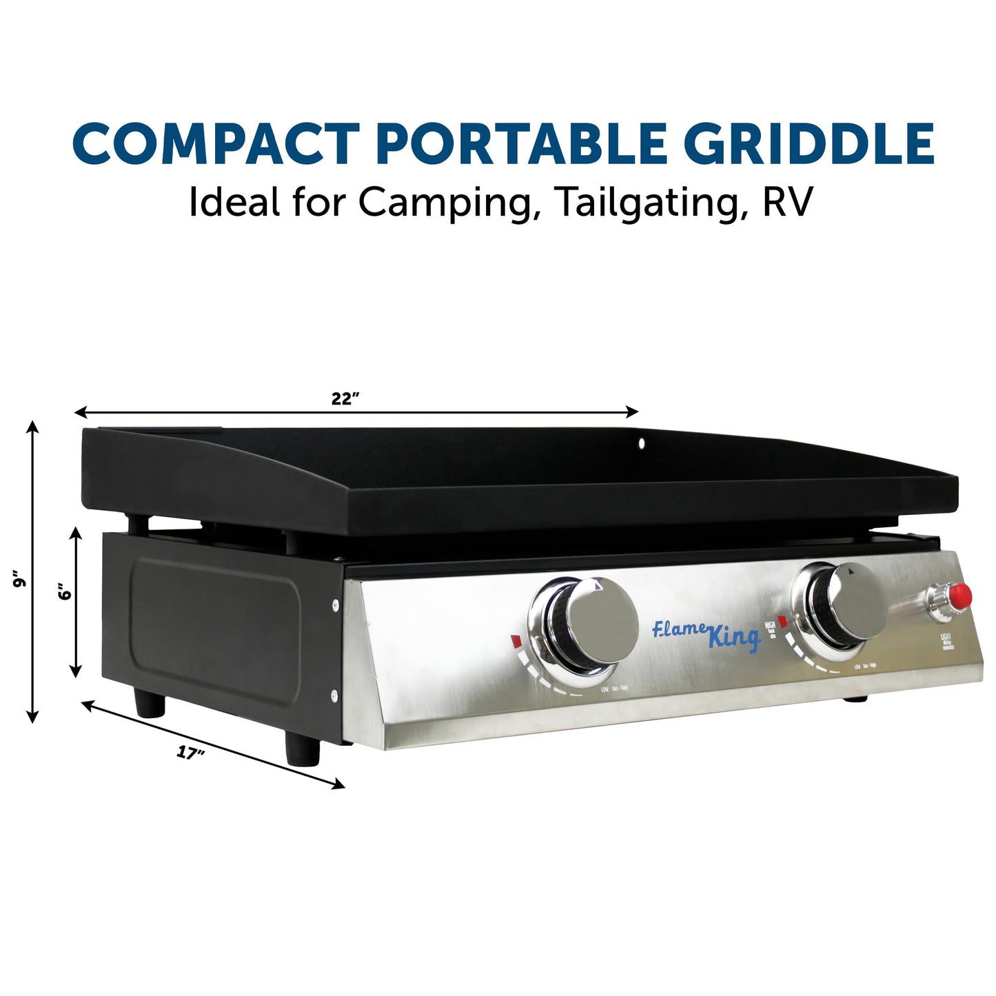Flame King 22-inch Double Burner Flat Top Griddle for Outdoor BBQ Grill, Portable Propane Gas Griddle for Camping and Tailgating