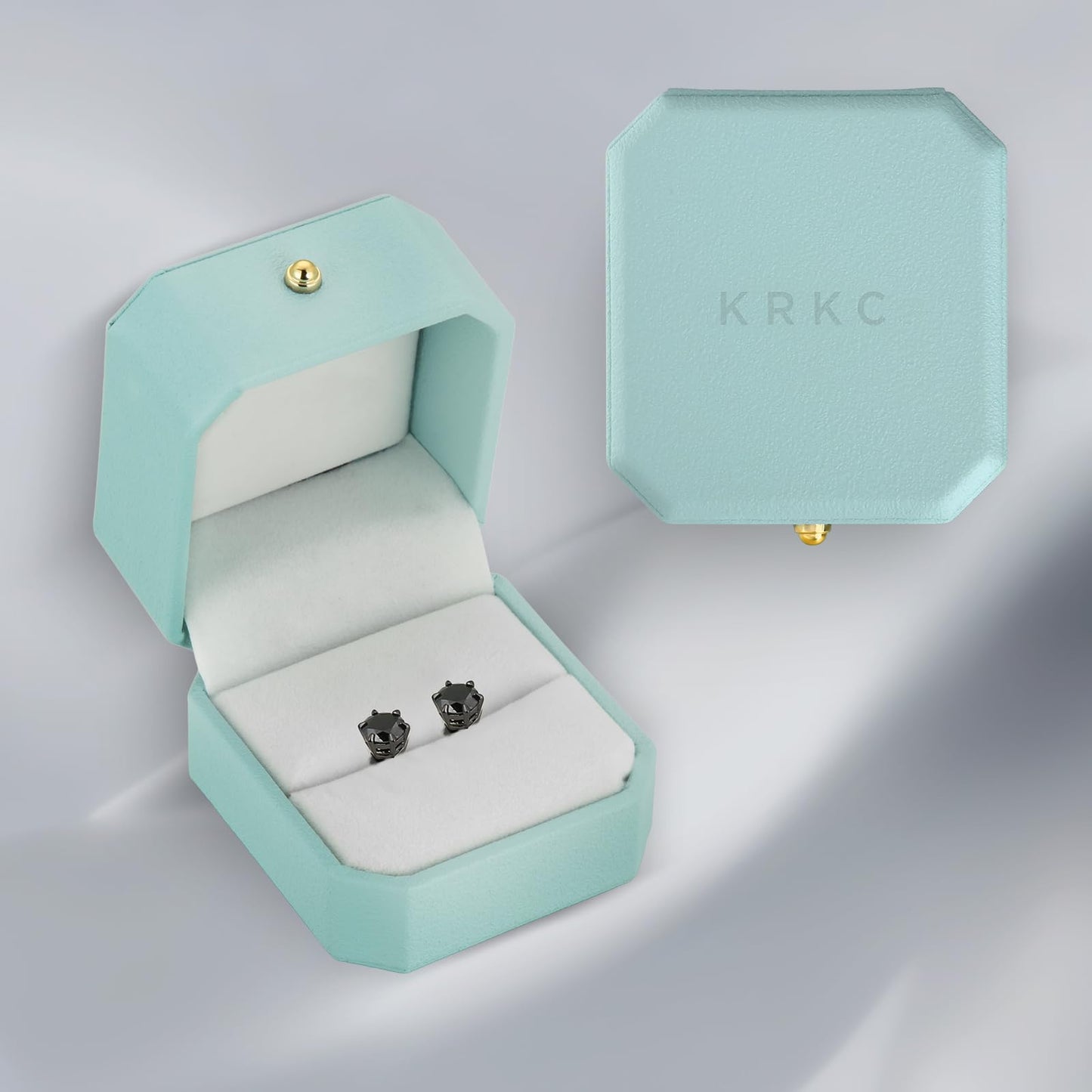 KRKC Moissanite Earrings for Men Women, Black Diamond Earrings for Men, D Color VVS1, 925 Sterling Silver Solitaire Stud Earrings, Black Tone Plated Earrings for Men, Valentine's Day Gifts, 1.2CT