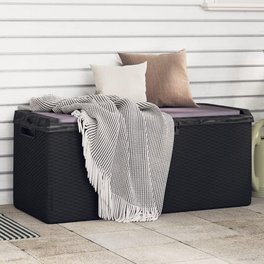 RCODSSK Rattan Look PP Storage Box with Seat Cushion, 92.5 gal Anthracite Patio Storage Chest for Cushions, Pillows, Blankets, and Toys, Gas-Lift Design, Lockable Outdoor for Garden