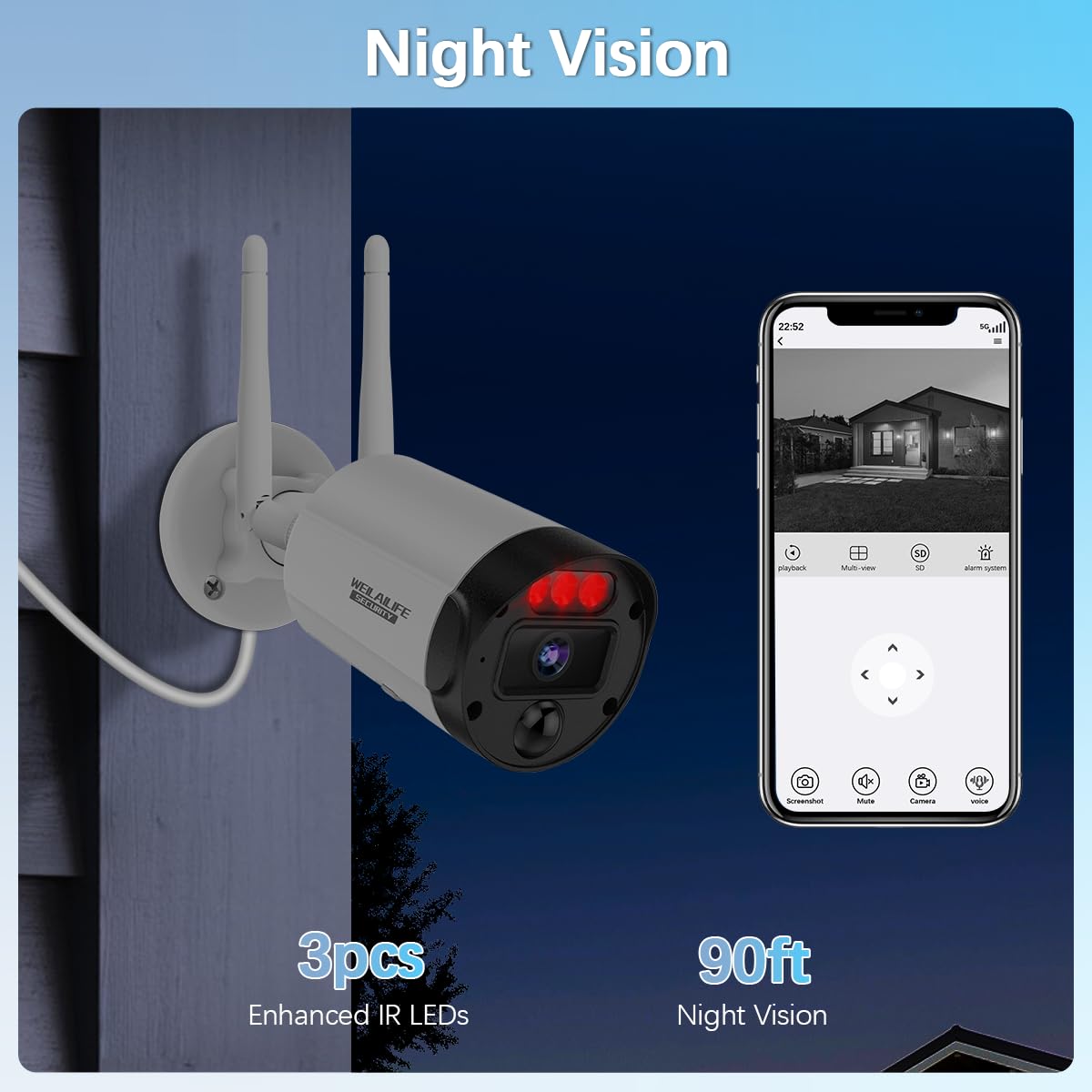 【90ft Super Night Vision】 5MP Outdoor Wireless Security Camera System, Wireless Cameras for Home Security, Home Video Security Cameras, WiFi Surveillance DVR Kits