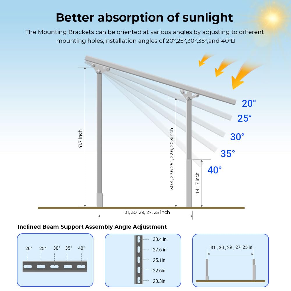 SUNGOLDPOWER Solar Panel Mount Brackets,Modular&Expandable,Heavy Duty&Adjustable,Big Enough for 2PCS 300W/400W/450W/500W/550W/590W Solar Panels at Backyard,Lawn,Parking Lot,Campsite