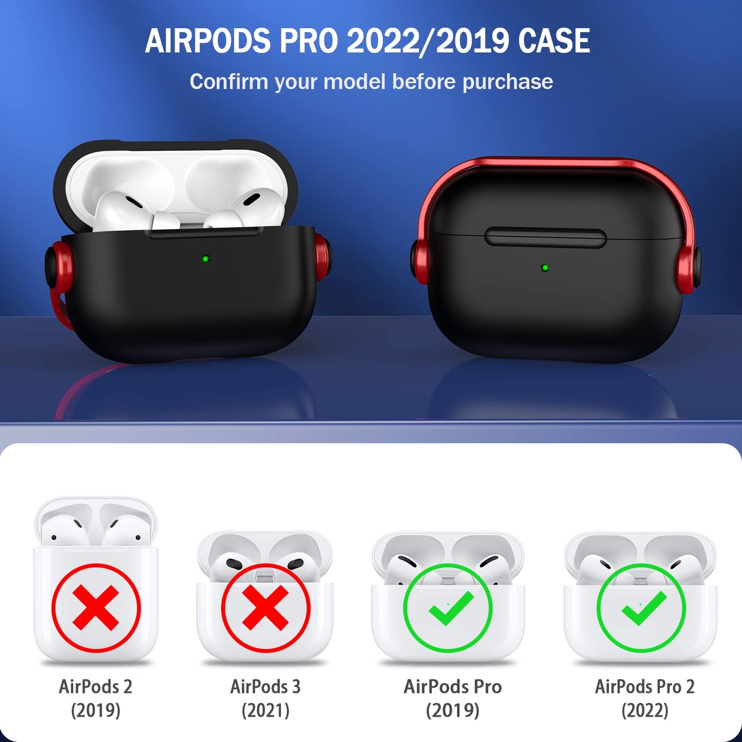 R-fun for Airpods Pro Case (2nd/1st Gen,2023/2022/2019) with Secure Lock & Cleaning Kit, Music Headset Earphone Protective Case Cover Compatible with Airpods Pro 2 (USB-C/Lightning Cable), Black/Red