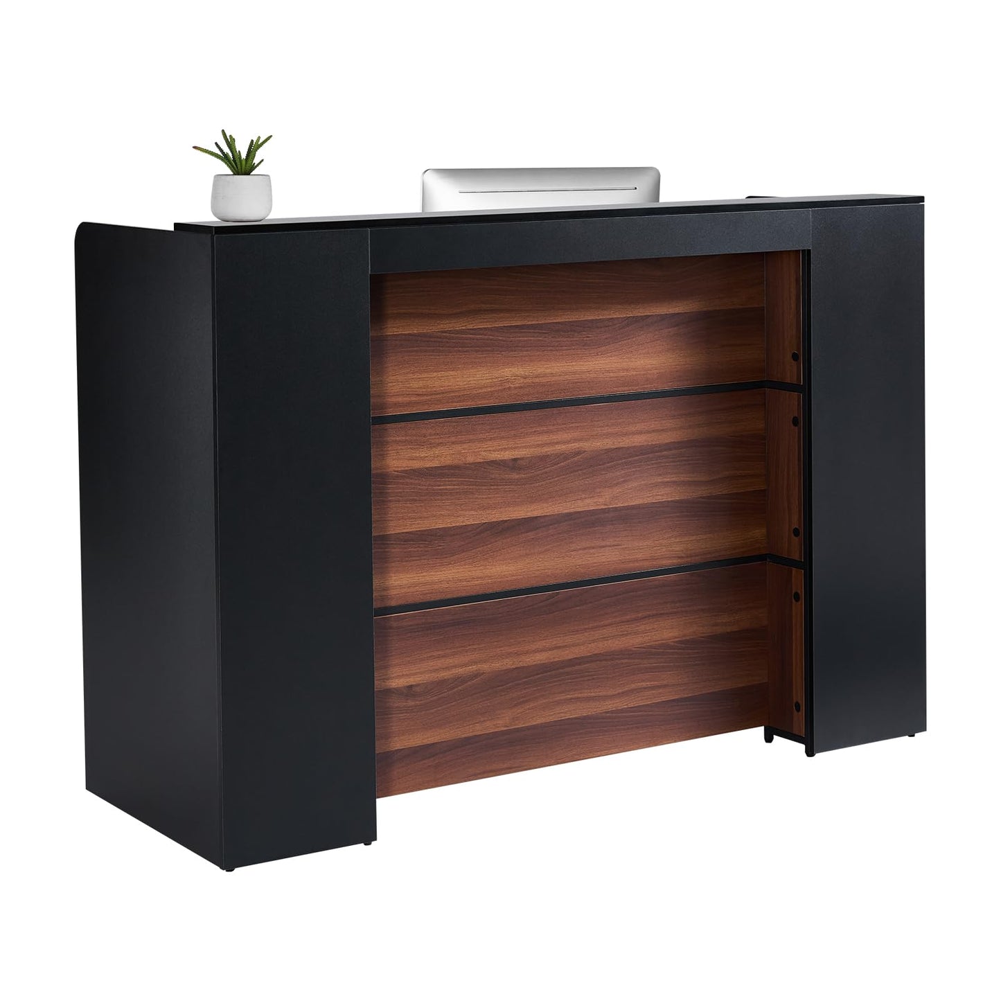 VEVOR Reception Desk, 62 Inch Rectangular Front Counter Table, Office Reception Desk Front Retail Counter with LED Light, for Checkout, Lobby, Beauty Salon and Office, Black & Brown