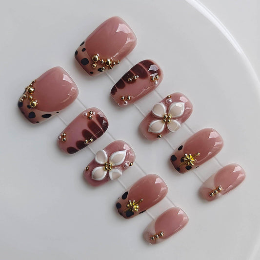 Gleamrain Handmade Short Press On Nails Square-Ins Style M Size-Easy Apply Daily Wear Artificial Nails Press Ons for Women 10Pcs Gleamrain Design 404