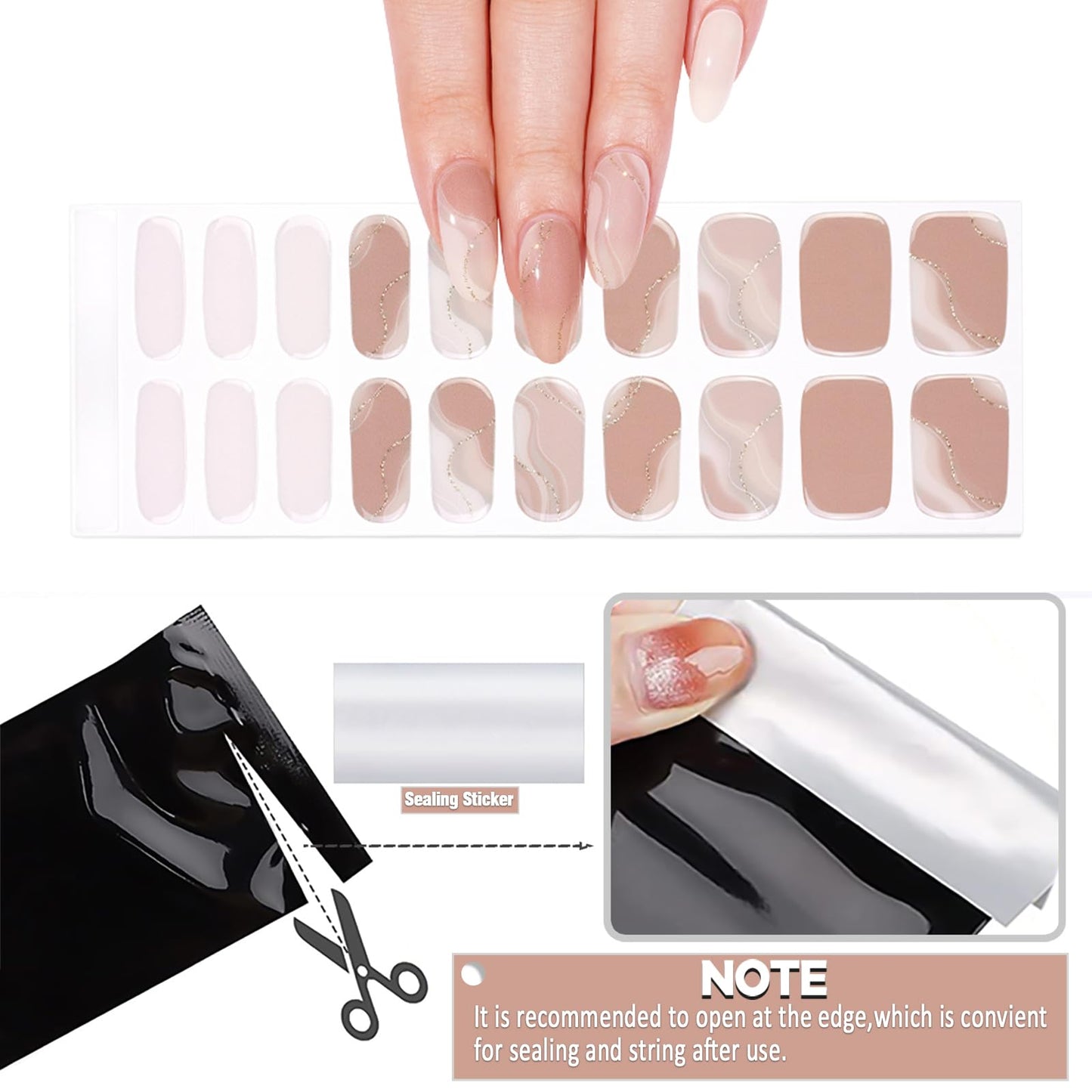 YECIRALA 2 Sheets 40 Tips Semi Cured Gel Nail Strips Kit (Marble & Colorful French Design), Semi Cured Nail Polish Strips Stickers Manicure Gel Nail Wraps Full Set with Nail File & Wooden Stick