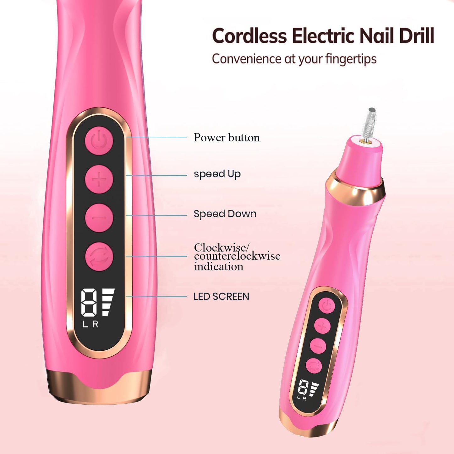 HengYuaoler Professional Manicure Pedicure Kit Cordless Electric Nail File Set 6 Speed Cordless Nail Drill for Thick Nail Toenail Cuticle Hand Foot Care Nail Drill Tool(Rose)